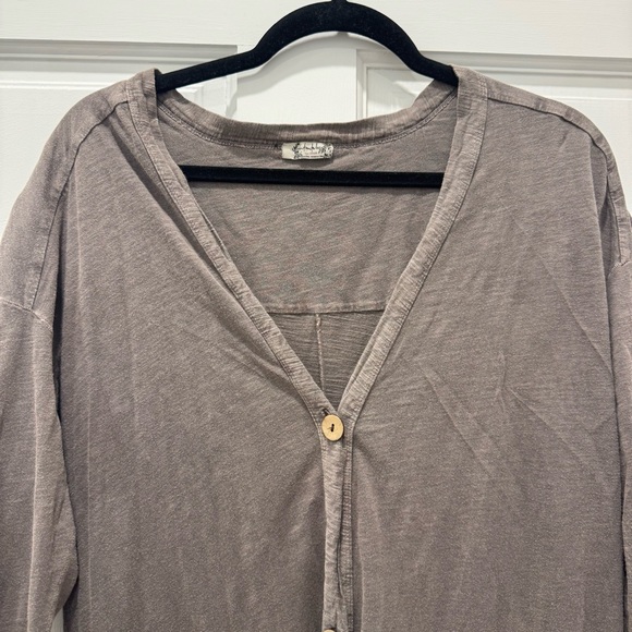 Free People Intimately Grey Longline Duster Cardigan Snap Button XS Boho Cotton - Picture 3 of 12